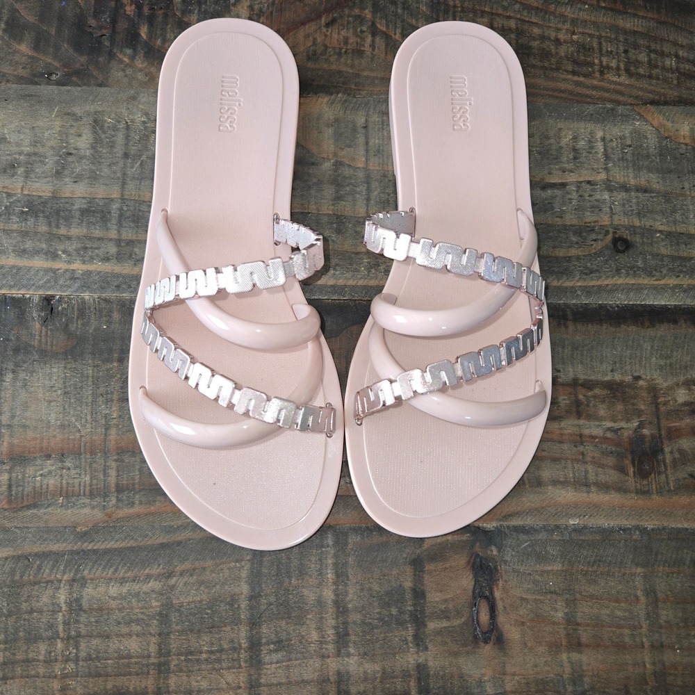Melissa Women Pink Jelly Slide Sandals Metallic Flat Size 9, Barbiecore Poolside - Picture 3 of 7